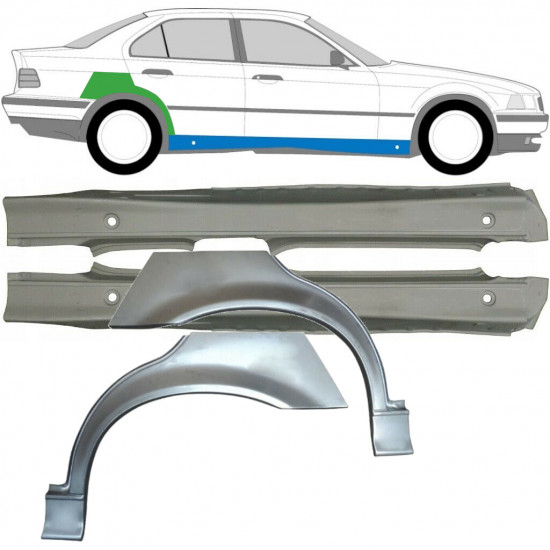 BMW 3 E36 1990-2000 PELNY PRÓG + REPERATURKA BŁOTNIKA TYLNEGO / ZESTAW