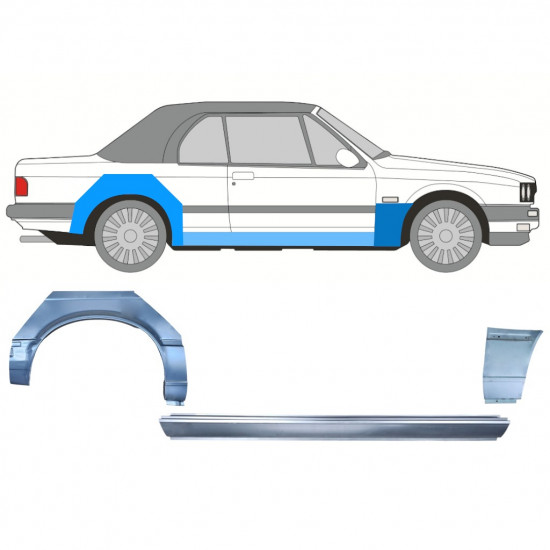 BMW 3 E30 CABRIO 1985-1987 REPERATURKA BŁOTNIKA TYLNEGO + PRÓG + REPERATURKA BŁOTNIKA PRZEDNIEGO / ZESTAW / PRAWA STRONA