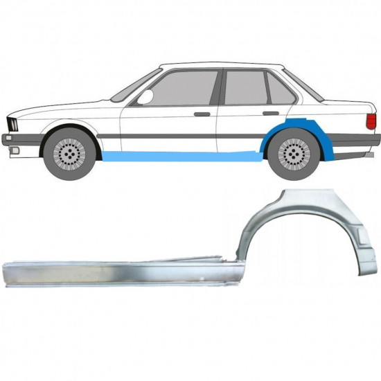 BMW 3 E30 1987-1994 4 DRZWIOWY REPERATURKA BŁOTNIKA TYLNEGO + PRÓG / ZESTAW / LEWA STRONA