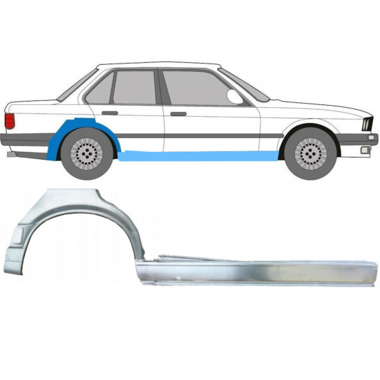 BMW 3 E30 1987-1994 4 DRZWIOWY REPERATURKA BŁOTNIKA TYLNEGO + PRÓG / ZESTAW / PRAWA STRONA