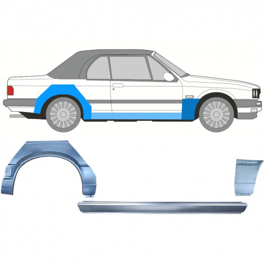 BMW 3 E30 CABRIO 1987-1994 REPERATURKA BŁOTNIKA TYLNEGO + PRÓG + REPERATURKA BŁOTNIKA PRZEDNIEGO / ZESTAW / PRAWA STRONA