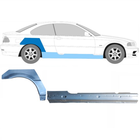 Pełny próg + reperaturka błotnika tylnego do BMW 3 E46 1998-2006 / Prawa / COUPE / Zestaw 17059