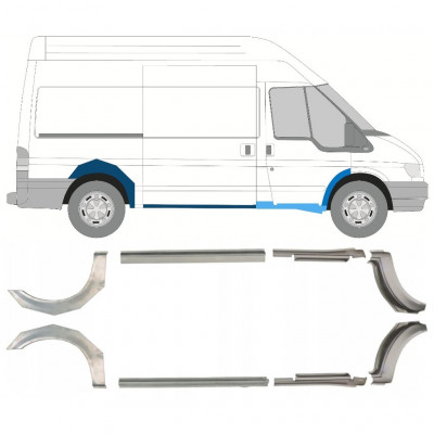 FORD TRANSIT 2000-2013 REPERATURKA BŁOTNIKA TYLNEGO + REPERATURKA PROGU / PRAWA STRONA + LEWA STRONA ŚREDNI ROZSTAW OSI / ZESTAW