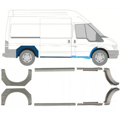 FORD TRANSIT 2000-2013 REPERATURKA BŁOTNIKA TYLNEGO + REPERATURKA PROGU / PRAWA STRONA + LEWA STRONA / ZESTAW