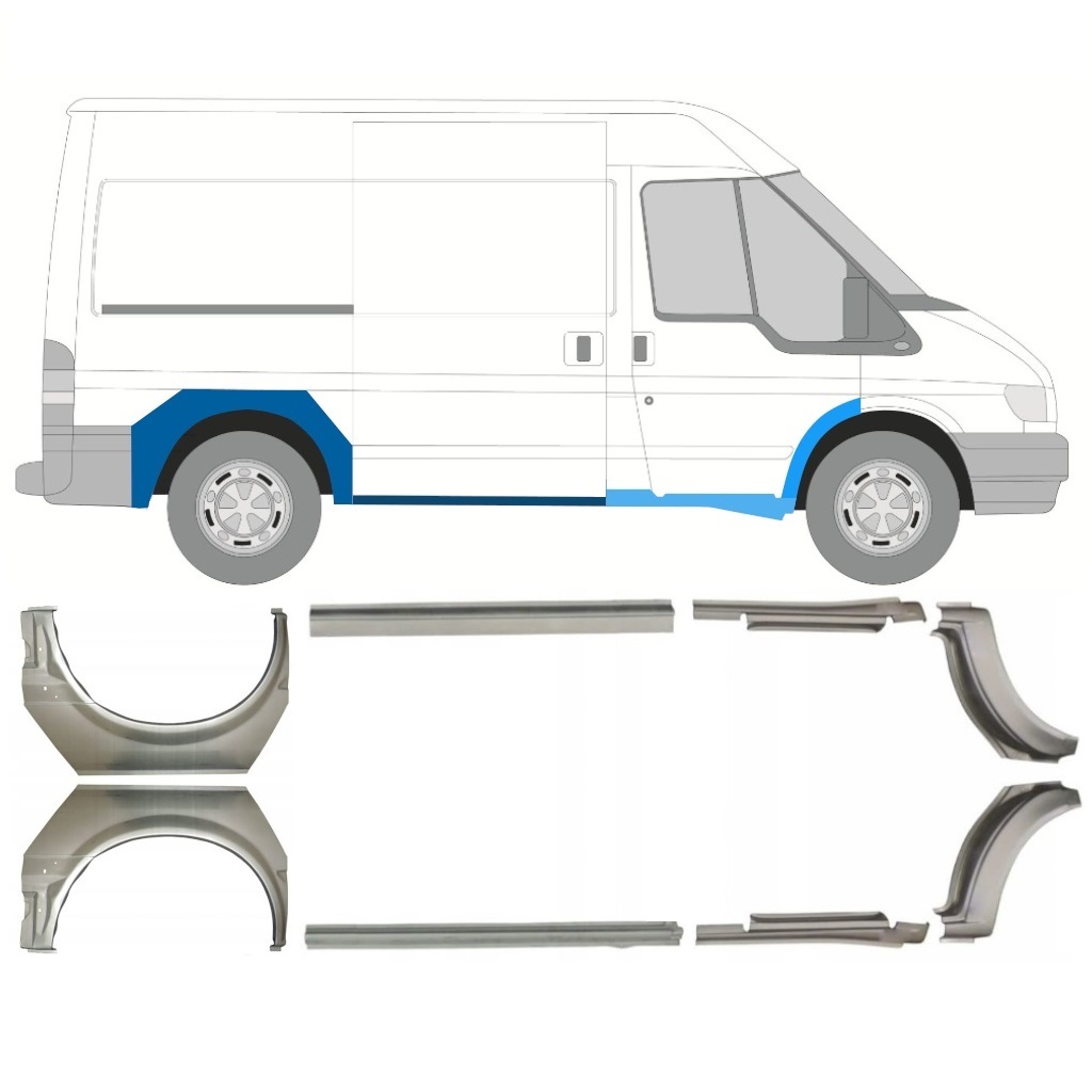 FORD TRANSIT 2000-2013 REPERATURKA BŁOTNIKA TYLNEGO + REPERATURKA PROGU KRÓTKI ROZSTAW OSI / PRAWA STRONA + LEWA STRONA / ZESTAW