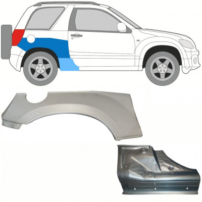 SUZUKI GRAND VITARA 2005-2012 REPERATURKA BŁOTNIKA TYLNEGO + REPERATURKA PROGU / ZESTAW / PRAWA STRONA