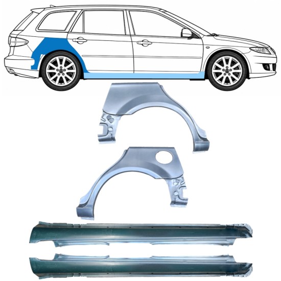 Reperaturka progu + błotnika tylnego do Mazda 6 GG GY 2002-2007 / Lewa+Prawa / COMBI / Zestaw 10538