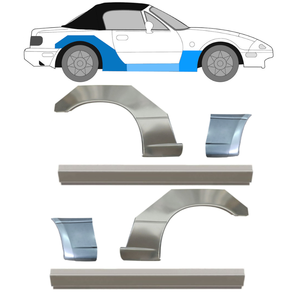 Reperaturka progu + błotnika przedniego + błotnika tylnego do Mazda MX-5 1989-1998 / Zestaw 12582