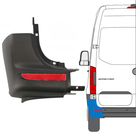 Narożnik zderzaka tylnego + odblaskowa lampa do Mercedes Sprinter 2018- / Lewa / Zestaw 14950