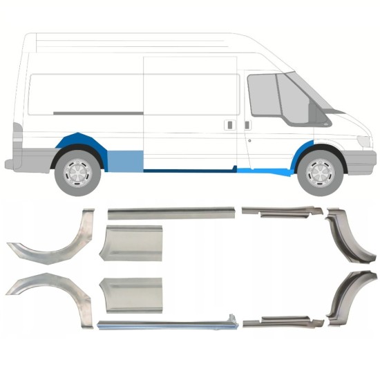 Reperaturka progu + błotnika tylnego do Ford Transit 2000-2013 / LWB / Lewa+Prawa / Zestaw 10630