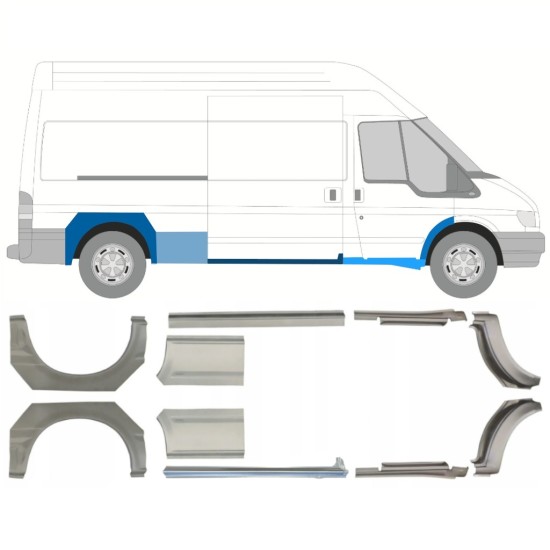 Reperaturka progu + błotnika tylnego do Ford Transit 2000-2013 / LWB / Lewa+Prawa / Zestaw 10640