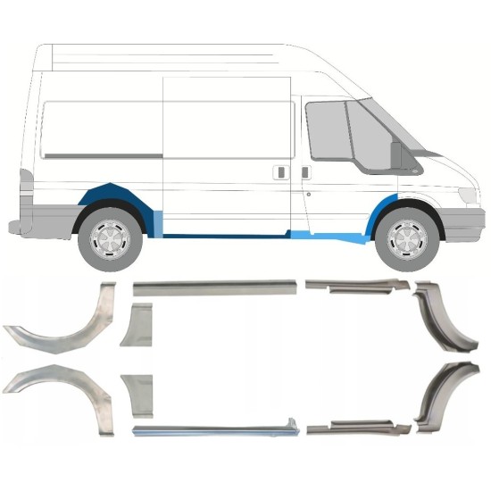 Reperaturka progu + błotnika tylnego do Ford Transit 2000-2013 / MWB / Lewa+Prawa / Zestaw 10637
