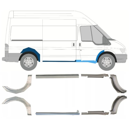 Reperaturka progu + błotnika tylnego do Ford Transit 2000-2013 / MWB / Zestaw 9693