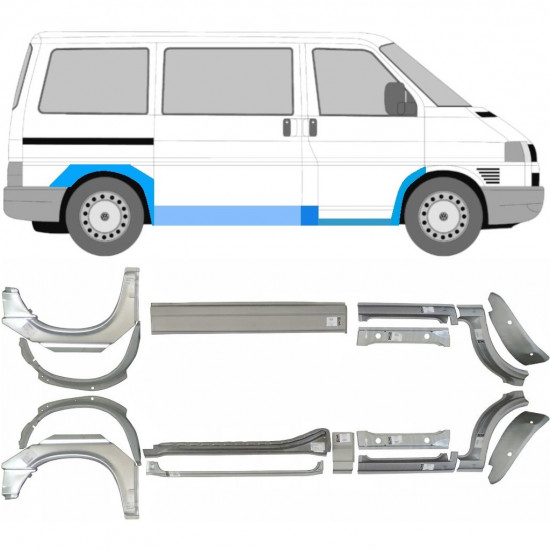 VW T4 1990- KRÓTKI ROZSTAW OSI/ŚREDNI ROZSTAW OSI 16x REPERATURKA PROGU BŁOTNIK / ZESTAW
