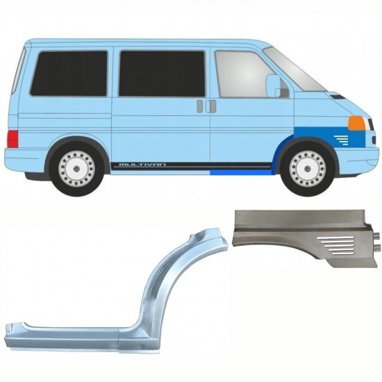 Reperaturka progu + nadkola przedniego + błotnika przedniego do VW Transporter T4 Caravelle 1996- / Prawa / Zestaw 10043